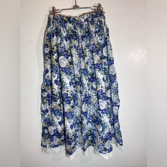 Vintage 90's TANGIBLES Floral Print Long Boho Whimsical Maxi Skirt Medium - Picture 4 of 9
